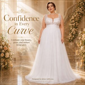 Plus Size A-Line Wedding Dress with Floral Lace Bodice, Beaded Fringe Straps & Soft Tulle Skirt - Image 2